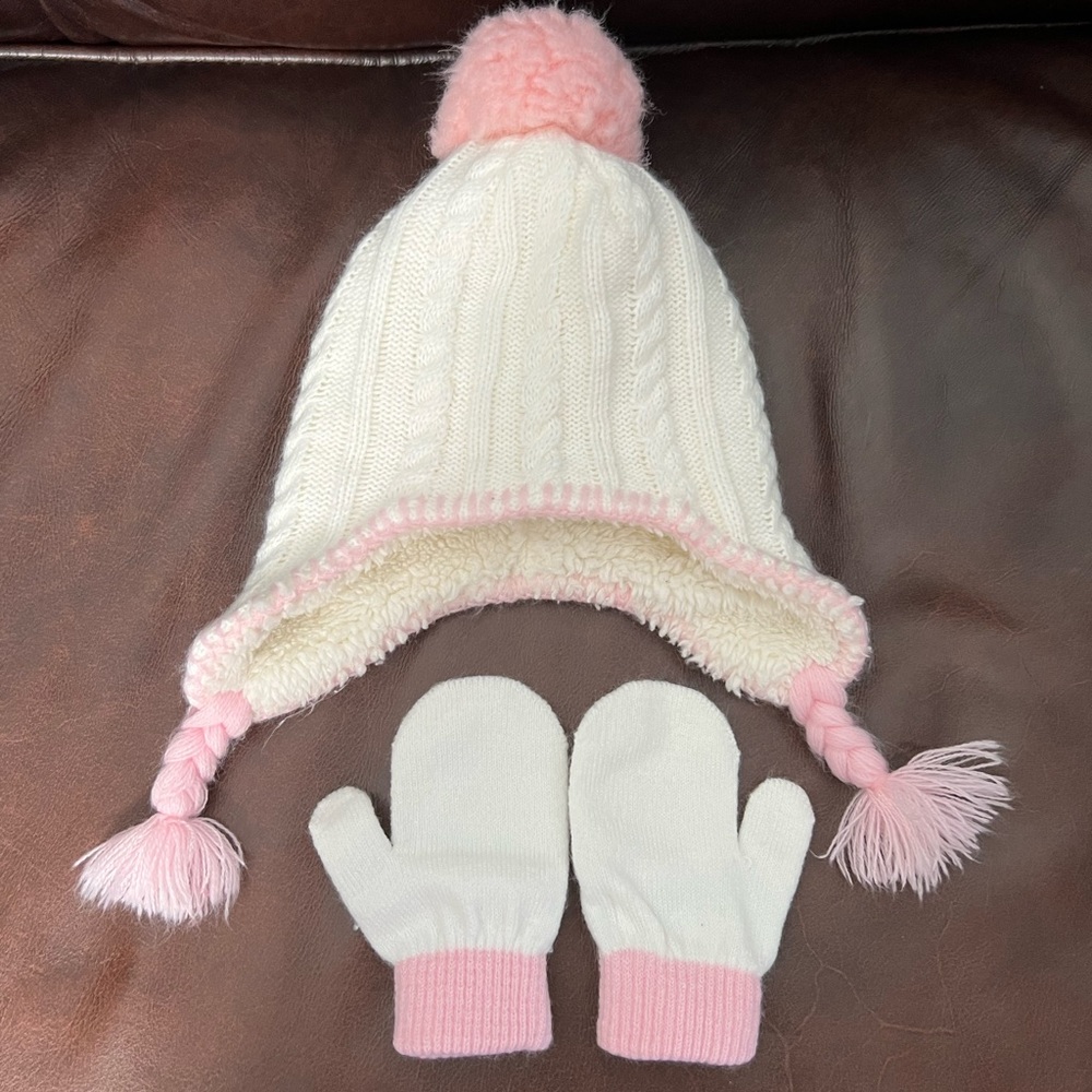 Laura Ashley baby girl hat and mittens set 2-4T